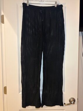 Topshop | Black Open-Knit Drawstring Crochet Swimsuit Cover Up Pants